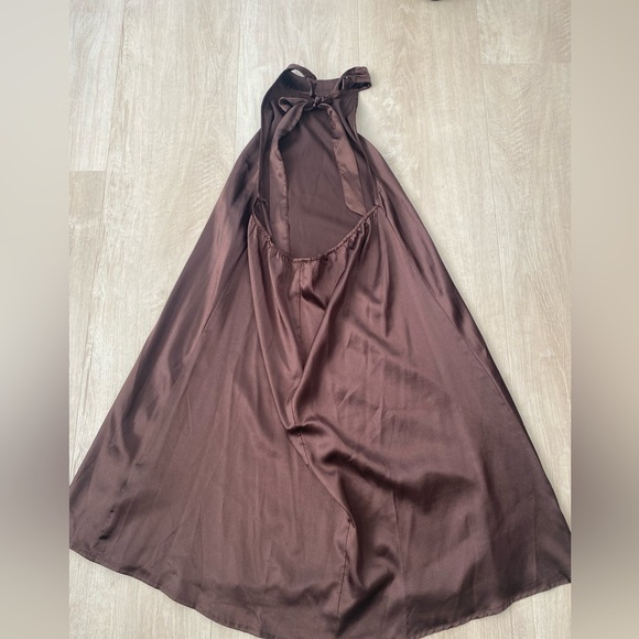 Brown Satin Halter Mini Dress Size 10 - Picture 2 of 3